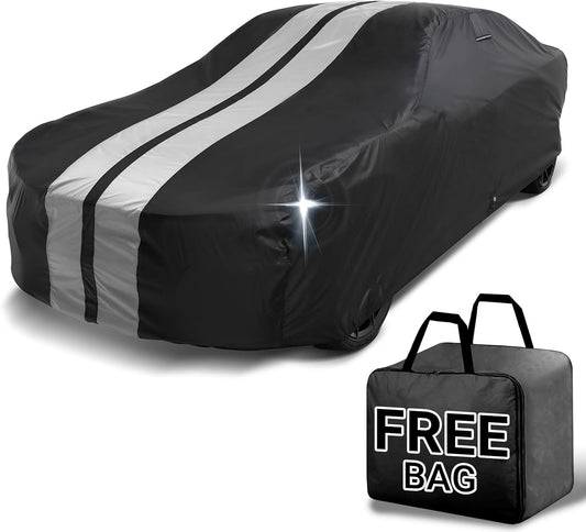 iCarCover Custom Car Cover for Buick Century 2-Door, 4-Door (1936-1958) Waterproof All-Weather Rain Snow UV Sun Protector Full Exterior Indoor Outdoor Car Cover (Stripe - Black/Gray)