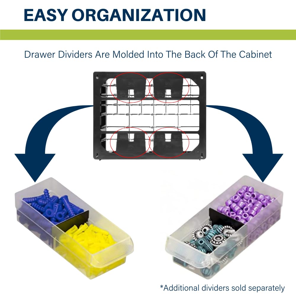 Akro-Mils 64-Drawer Plastic Drawer Storage Cabinet for Garage Organization, Bead Organizer, Building Bricks Storage, Teacher Toolbox, Makeup Organizer, 20-Inch W x 6-Inch D x 16-Inch H, 10164 Red