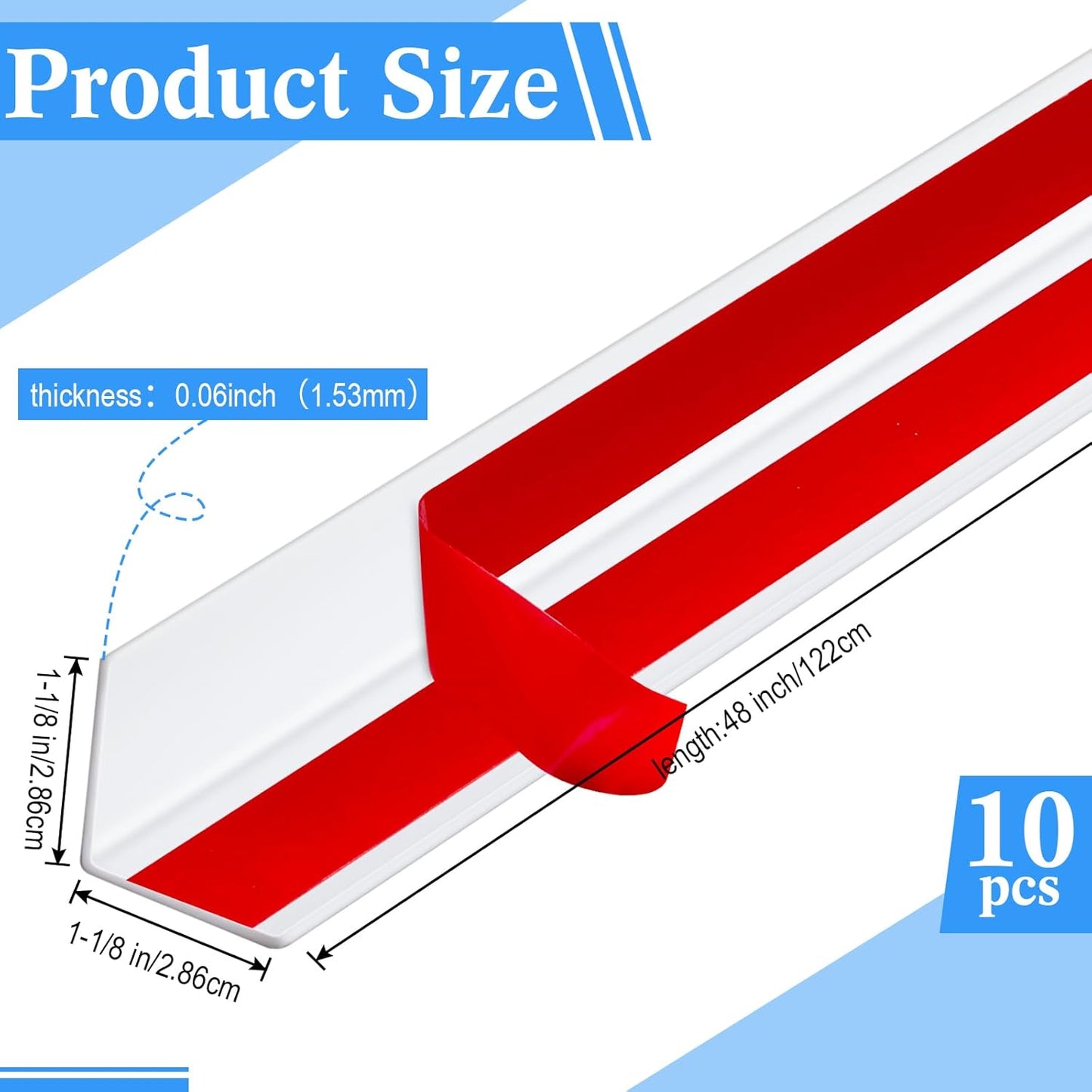 Sasylvia 10 Pcs Wall Corner Protector Guards, 1-1/8 x 48 Inches Self Adhesive Vinyl Corner Trim Molding, Avoid Scratching Scuffs, Ease Install & Cleaning for Door Countertop Furniture Protection