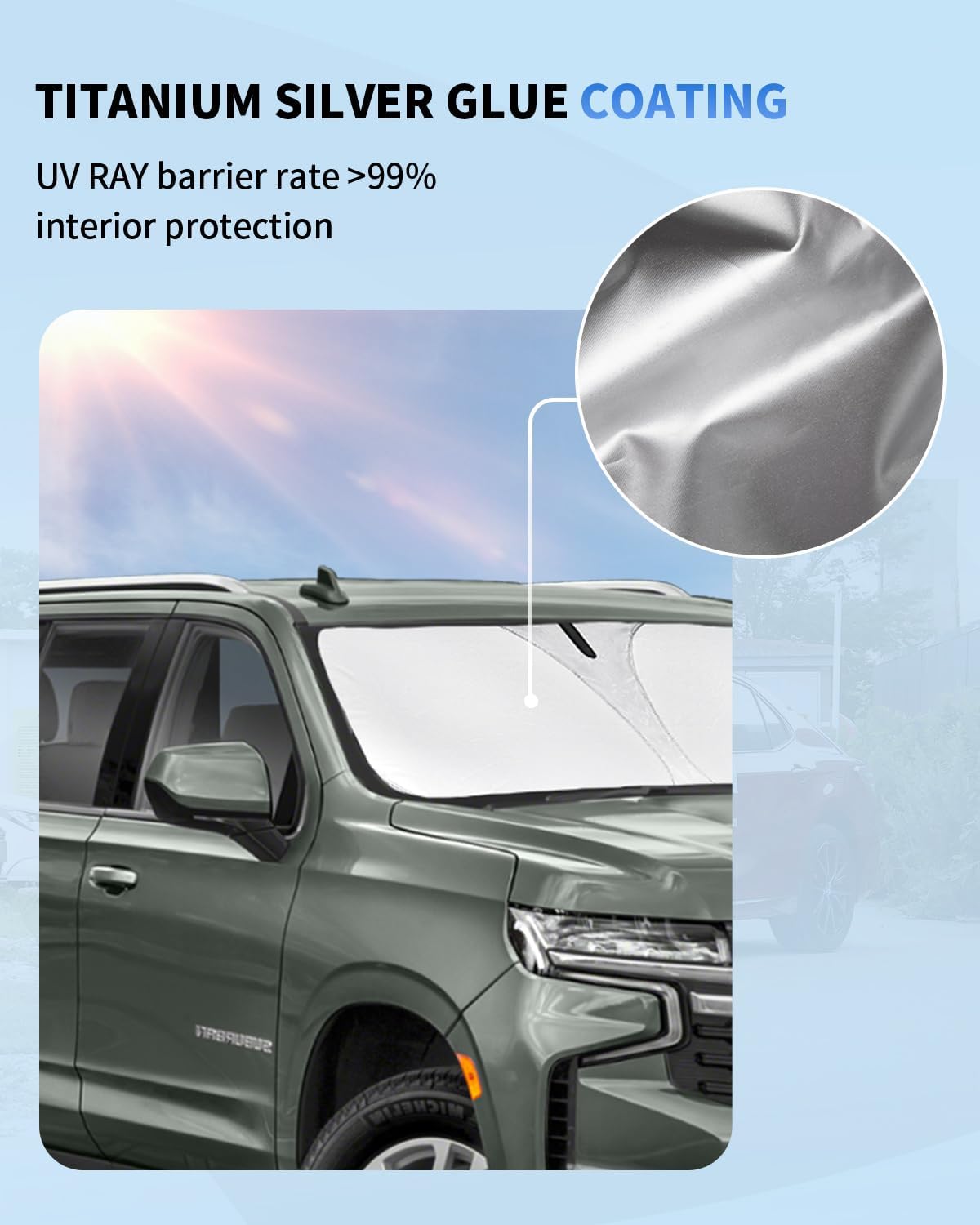 Windshield Sun Shade Sunshade for 2021-2023 2024 2025 Chevrolet Chevy Suburban Accessories Dual-Layer 240T Reflective Windshield Cover Front Window Protector Sun Visor Blocks UV Rays Keep Car Cooler