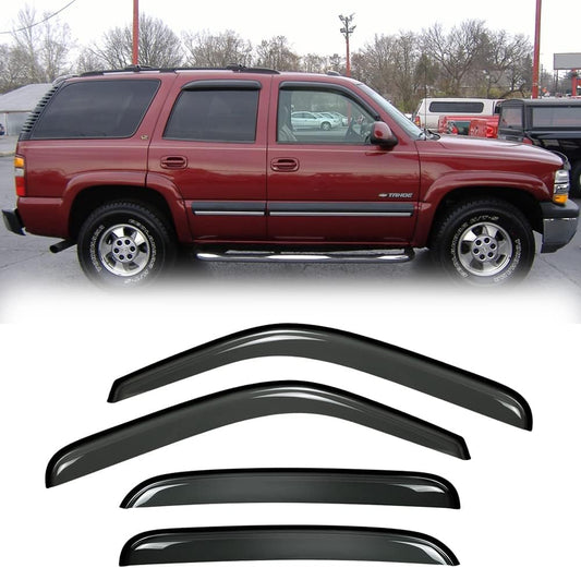 94304 Side Window Wind Deflector, 4pcs Outside Mount Tape-On Nice Rain Guards Set, Window Visor fit for 2000-2006 Chevy Tahoe & GMC Yukon, 2002-2006 Cadillac Escalade Base Only