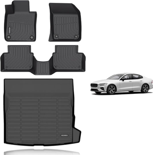 KELCSEECS® Floor Mats & Cargo Liner Custom for 2019-2025 Volvo S60(Not for Recharge) All Weather Protection TPE Floor Liners Front& Rear Row Full Set Volvo S60 Accessories Black