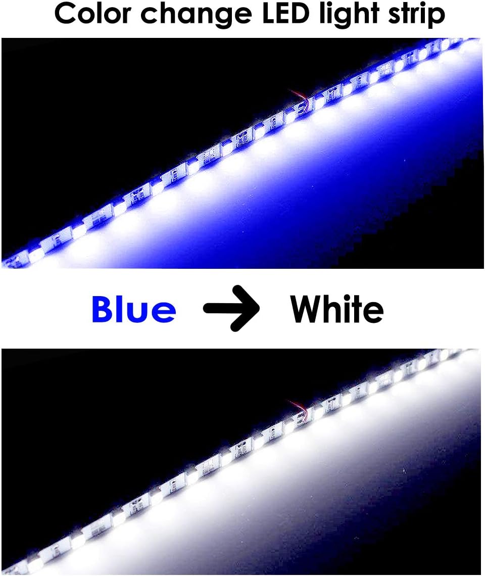 ICBEAMER 12" Color Changing from Blue to White 18 SMDs 5050 LED Light Strip for Fit Car Trunk Cargo Area Interior Ambient Illumination Decoration