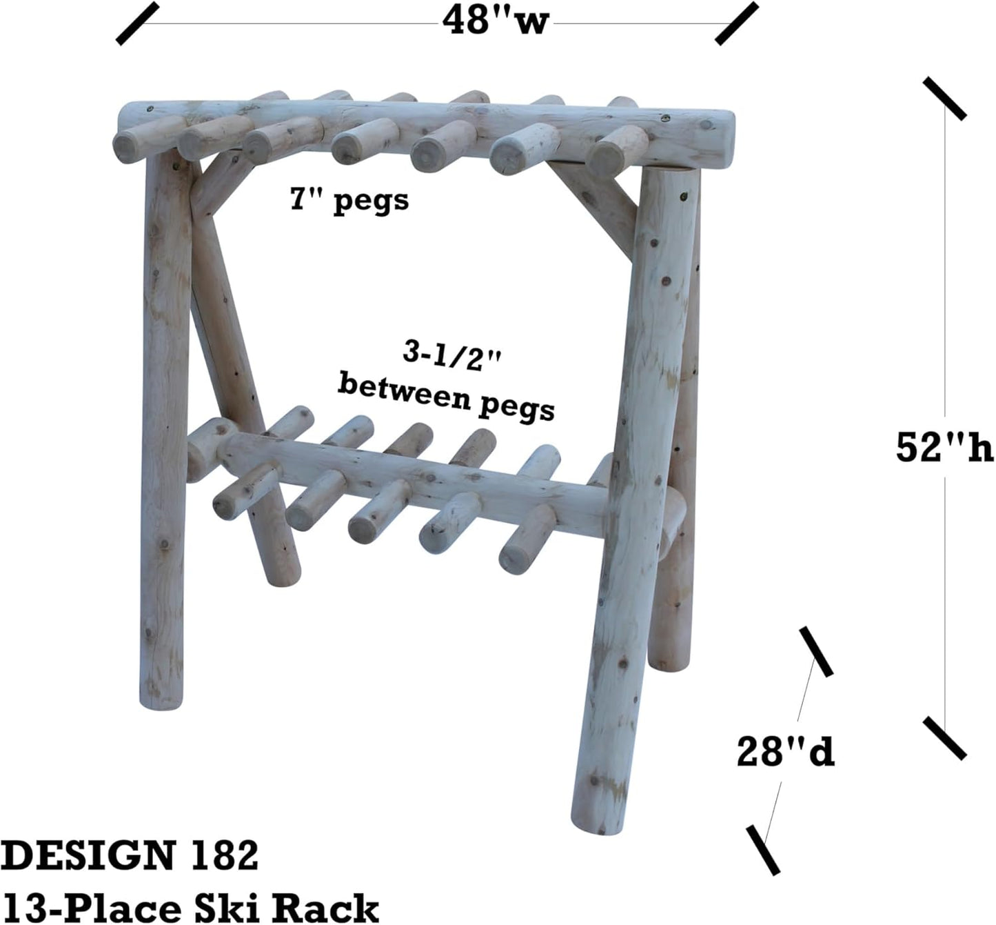 13-Place Freestanding Log Ski Rack Holder, Indoor & Outdoor Snowboard Racks, Standing Storage, Garage Racks for Snow Skis & Poles, Snowboard Rack Garage Storage Organizer - Unfinished + 15" Anchor Kit
