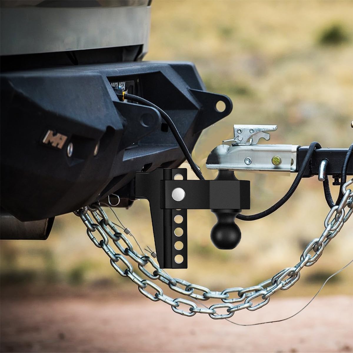 Adjustable Trailer Hitch-Drop Hitch Fits 2.5-Inch Receiver -6" Drop/Rise Tow Hitch with 2" and 2-5/16" Tow Balls-18,500GTW with Double Anti-Theft Pins Locks (Black+Black)