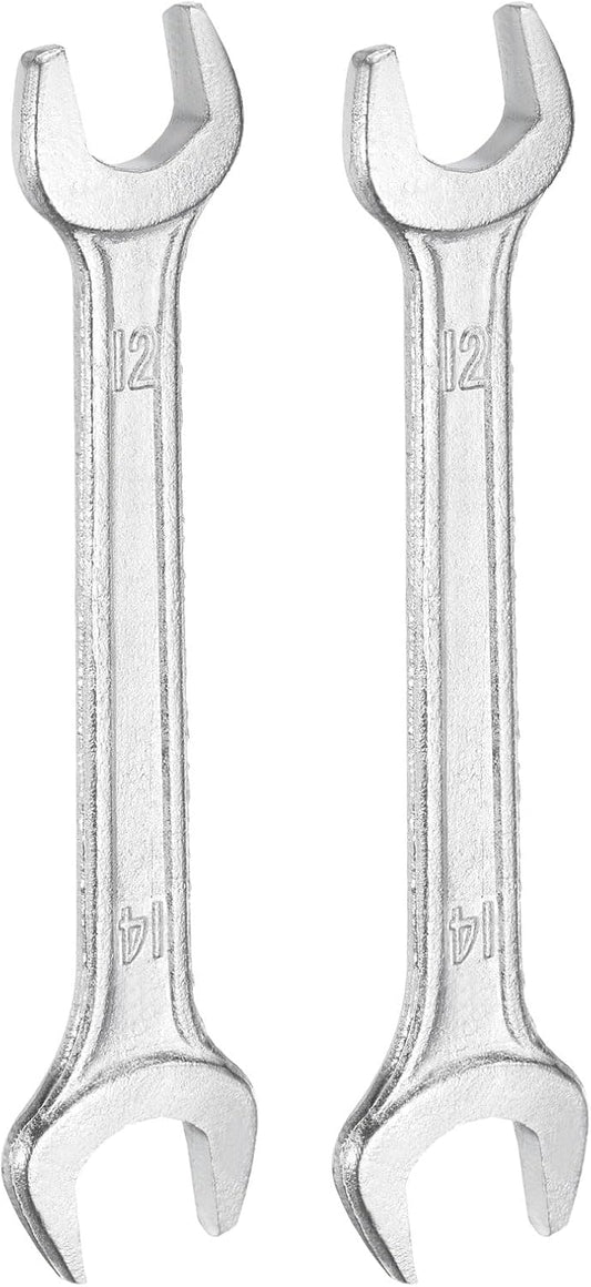 HARFINGTON 2pcs Double Open End Wrench 12mm x 14mm Metric 15 Degree Offset Angle Small Flat Head Wrench Galvanizing Open Ended Spanner for Automotive Repair Furniture Assembly