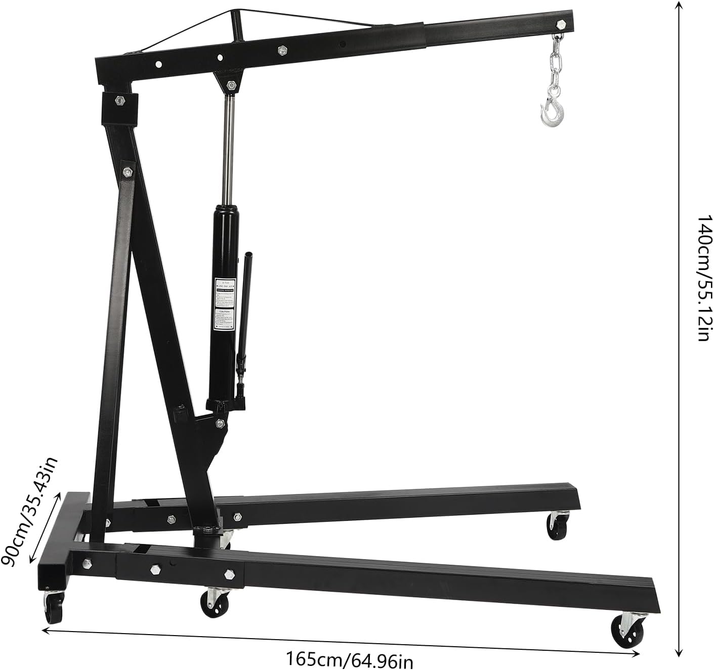 2 Ton(4409lbs) Folding Engine Hoist Heavy Duty Carbon Steel Hydraulic Shop Engine Crane Cherry Picker Shop Crane Hoist Lift with 6 Iron Caster Wheels for Car Fixing Workshop Garage (Black)