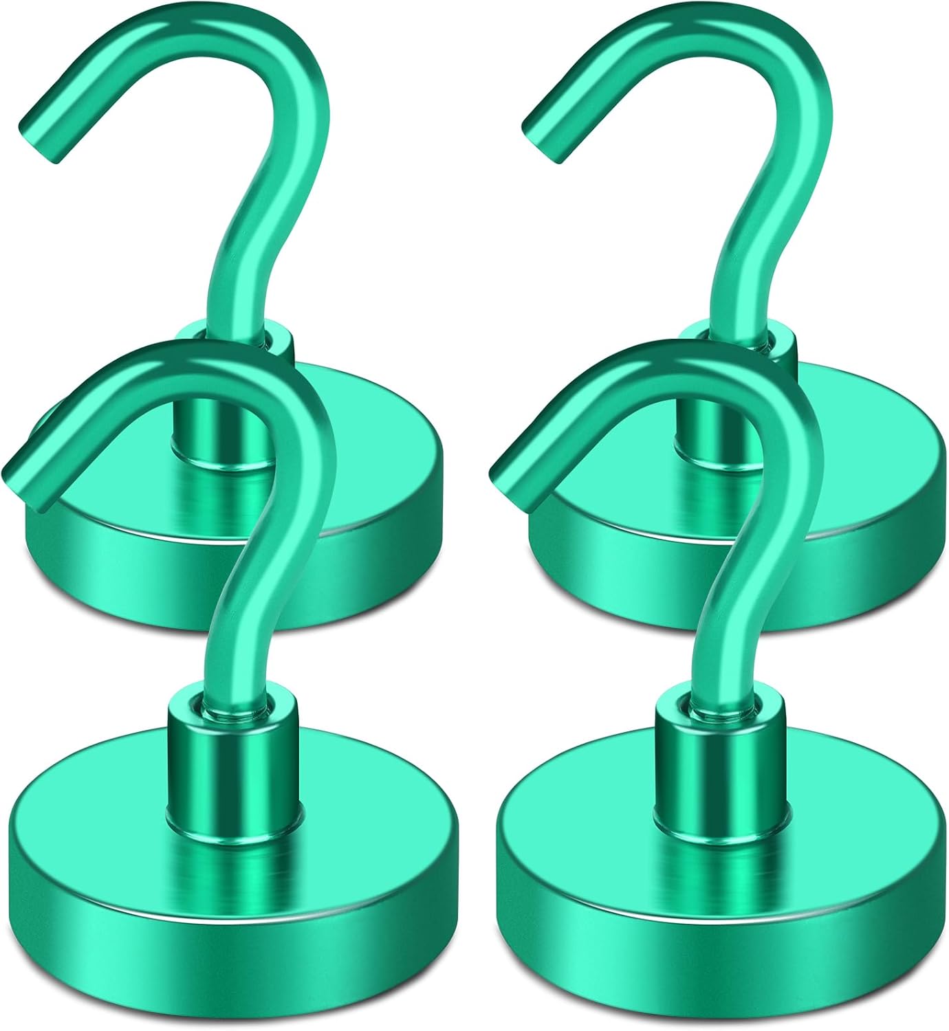 MIKEDE Magnetic Hooks Heavy Duty, 80LB Strong Magnet with Hook for Fridge, Super Neodymium Extra Strength Industrial Hooks for Hanging, Magnetic Hanger for Toolbox, Cruise, Grill(Green,4 Pack)