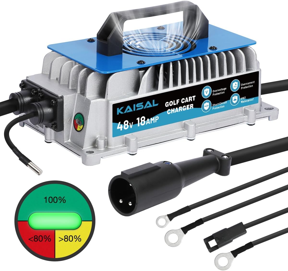 Club Car Charger 48V 18A Smart 1250W Golf Cart Battery Charger 48 Volt, IP67 Waterproof, 4-6 hrs Full Charge, 16FT Cable, for All Years 48V Club Car Golf Cart 48 Volt with Lead-Acid Battery