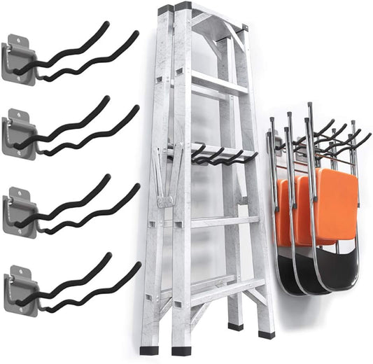 TORACK Garage Hooks Tool Organizer, 4 Pack Heavy Duty Steel 12" Wave Hooks, Wall Mount Garage Storage Utility Hook for Car Tires, Ladder, Chairs, Power Tools, Garden Tools