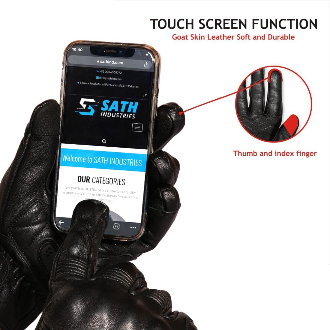 Leather Motorcycle Gloves for Men and Women | Touchscreen | Full Finger | Goatskin Leather Hard Knuckle Motorcycle Riding Gloves (Un-Perforated, XX-Large)