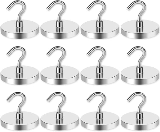 LOVIMAG Magnetic Hooks Heavy Duty, Super Stong Magnetic Hooks Neodymium Magnet Hooks for Cruise, Rare Earth Magnets with Hooks for Magnetic Hanger,Toolbox,Storage,Hanging-12 Pack