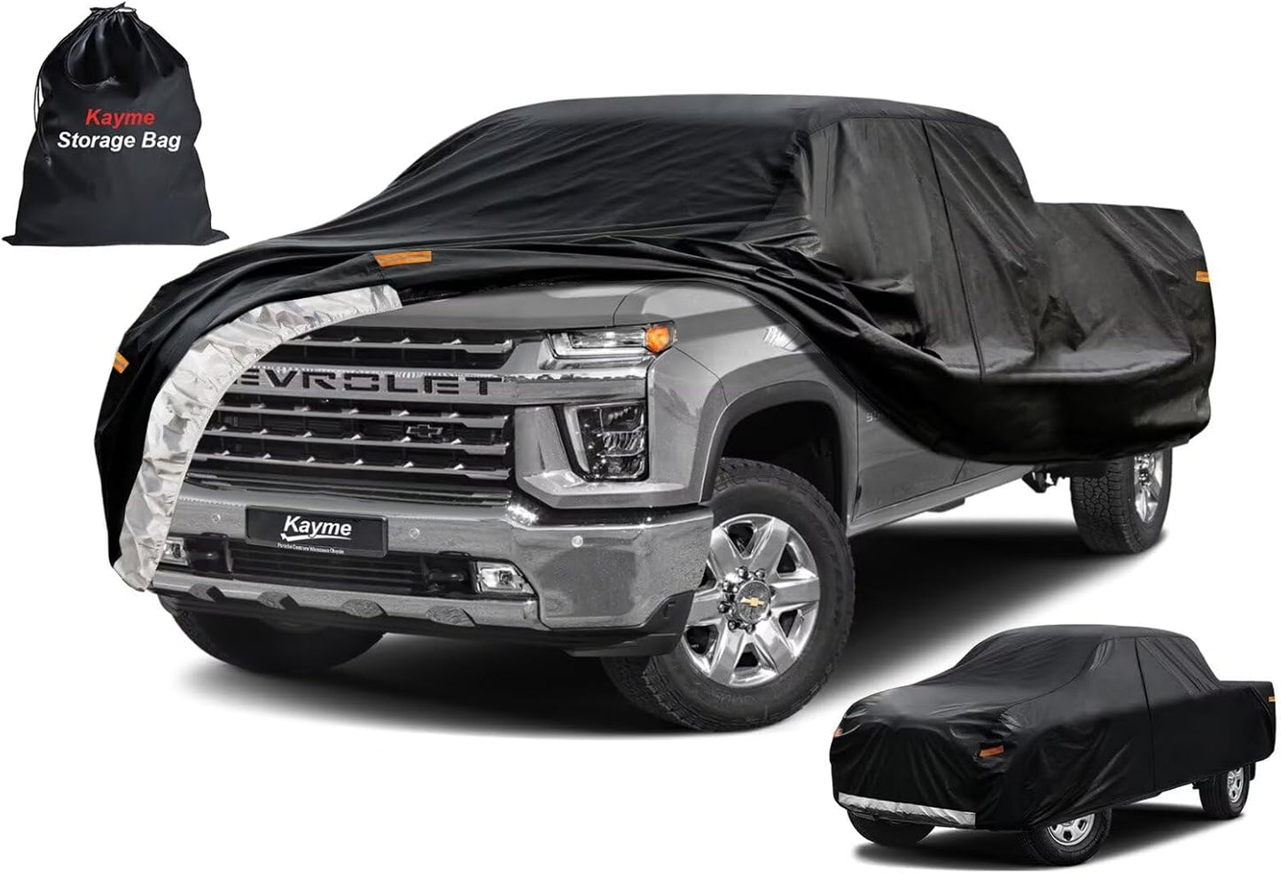 Kayme Truck Cover Custom Fit Chevrolet Silverado 3500HD(2001-2025) Extended/Crew Cab LB. Full Exterior Heavy Duty Outdoor Pickup Truck Car Cover Waterproof All Weather.Car Tarp Sun Dust Protection.