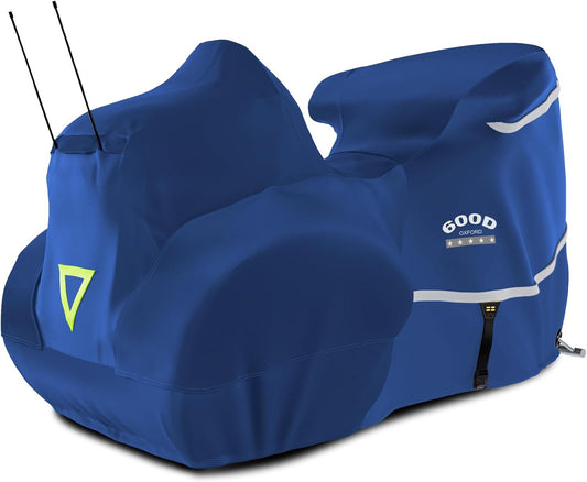 Rosefray Motorcycle Cover with Side+Top Box Heavy Duty 600D Waterproof for Touring Models Harley Davidson Ultra Limited,Road Glide Limited, Gold Wing,Road Master,Indoor & Outdoor Storage Blue