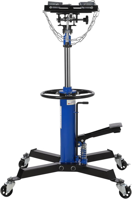 Transmission Jack with 1 Stage Hydraulic Ram, 1322 LBS Hydraulic Telescoping Transmission Jack with Foot Pedal & 360° Swivel Wheels, Heavy-Duty Garage/Workshop Jacks for Car/Truck Repairs, Blue