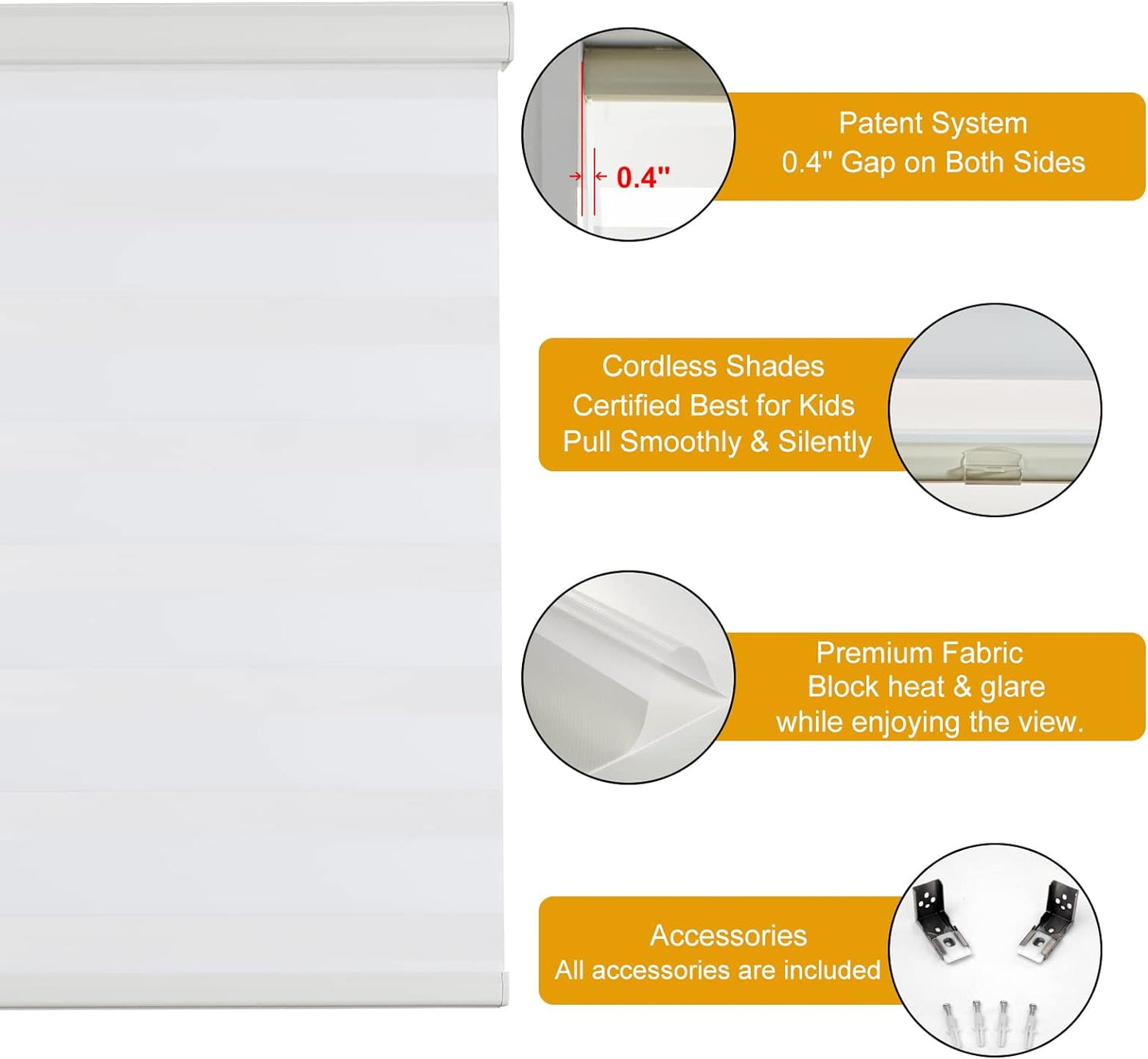 Persilux Cordless Zebra Blinds for Windows Free-Stop Window Shades (35" W X 47" H, Cream) Dual Layer Light Control for Day and Night, Light Filtering Sheer Shades for Home, Easy to Install