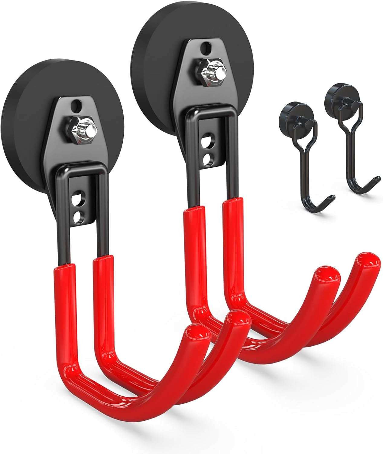 3-H Heavy Duty Magnet Garage Hooks 2 Pack, J Shape Strong Magnetic Hooks for Hanging Cordless Power Drill, Utility Magnetic Tool Holder for Metal Cabinet, Steel Pegboard, Toolbox, Garage(Red)