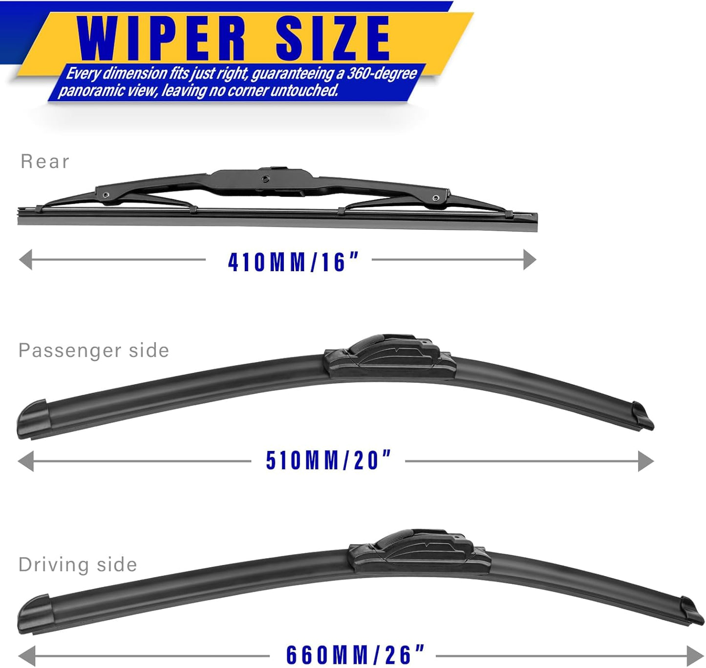 3 wipers Replacement for 2008-2019 2020 Dodge Grand Caravan, Chrysler Town & Country 2008-2016 Windshield Wiper Blades Original Equipment Replacement - 26"/20"/16" (Set of 3) U/J HOOK