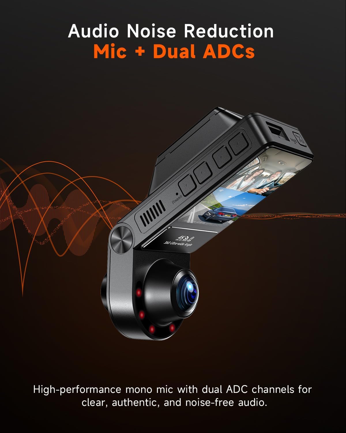 4K Dash Cam Front and Inside, 360 Camera for Car 2-Channel Dashcam 160°+185° Ultra Wide Angle, 4K/2.5K WDR, IR Night Vision, WiFi & APP Control, GPS, G-Sensor, 64GB Card, GT820 Black