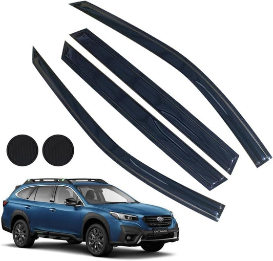 Rain Guards for Subaru Outback 2010-2014, Tape-on Side Window Deflectors, Window Visors for Subaru Cars - 4 Rain Guards & 2 Car Coasters