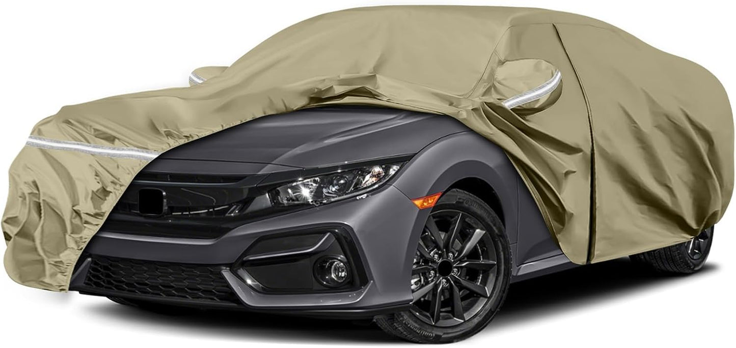 Waterproof Car Covers Replace for 2011-2025 Honda Civic, Multilayer Heavy Duty with Cotton Liner All Weather Custom-fit Car Cover with Zipper Door, Windproof Bands for Snow Rain Dust Protection