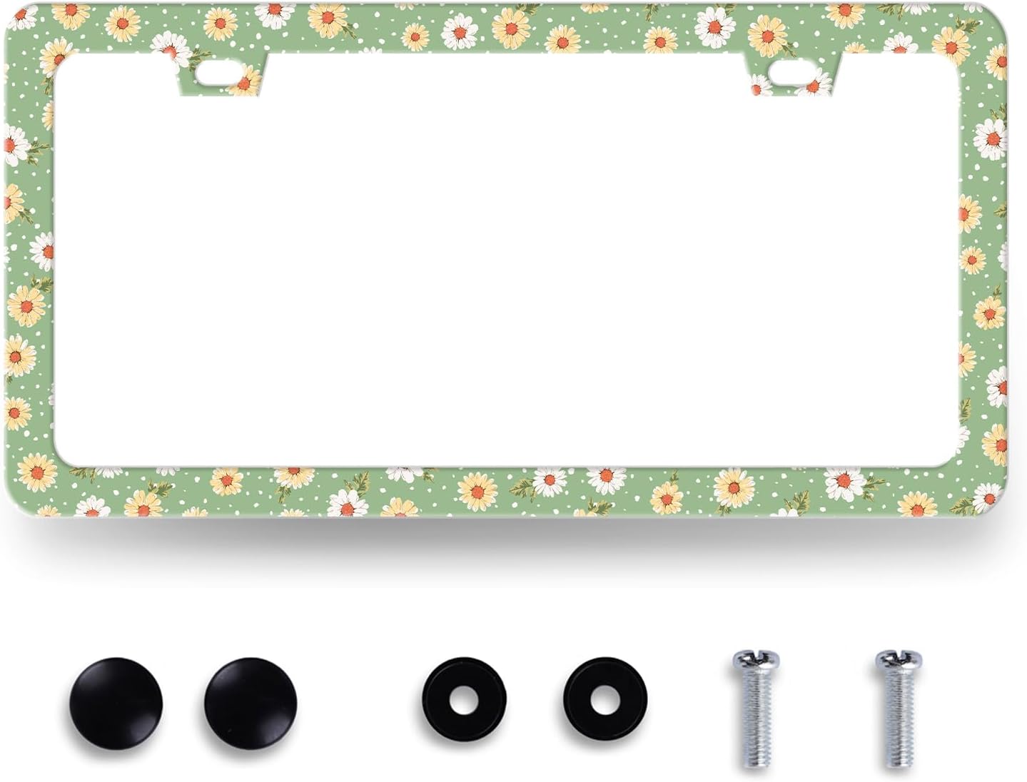 Cute Daisy Floral License Plate Frame Beautiful Flowers License Plate Holder for Personalized Car Decorative Stainless Steel Colorful License Plate Daisy Auto Part with Screws 12.2" x 6.2"