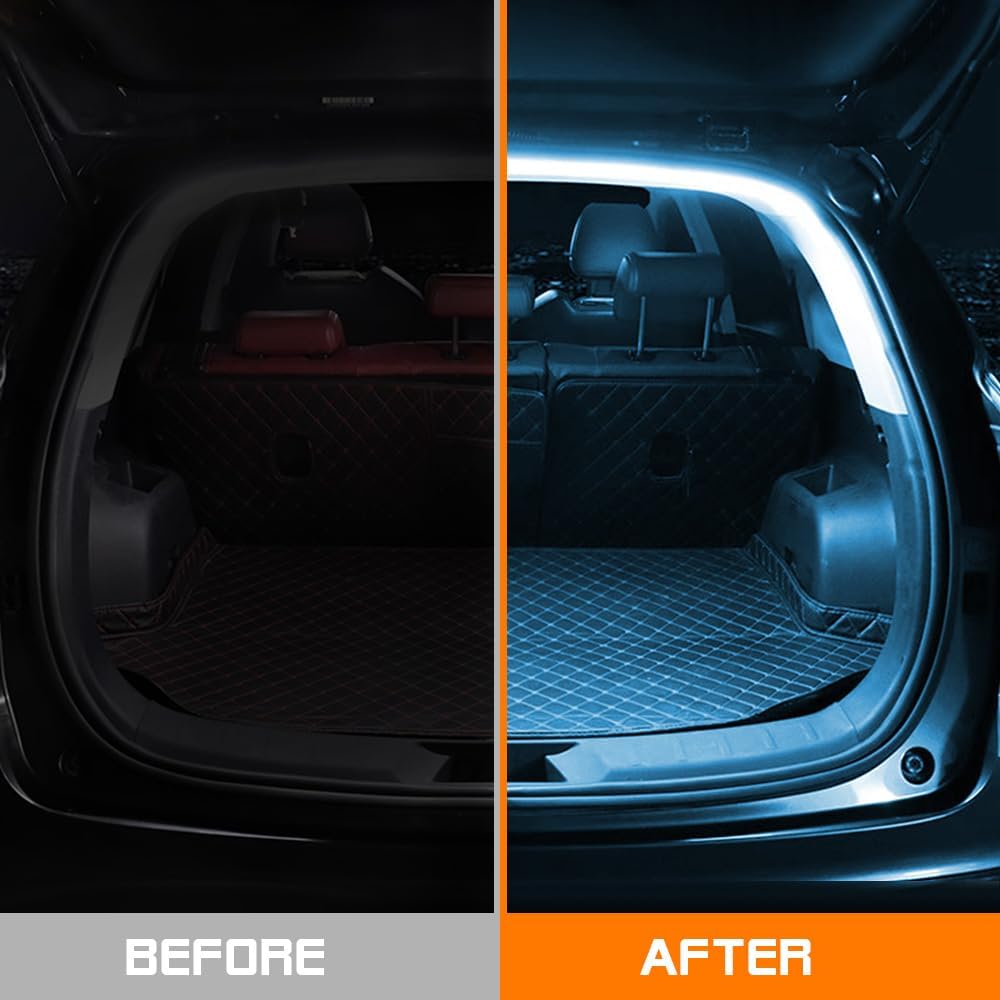 Car LED Strip Light For Trunk, 79Inch IP67 Silicone Waterproof Neon Light Strip Embedded, Flexible Cutting Universal Auto Interior Lights(Ice Blue)