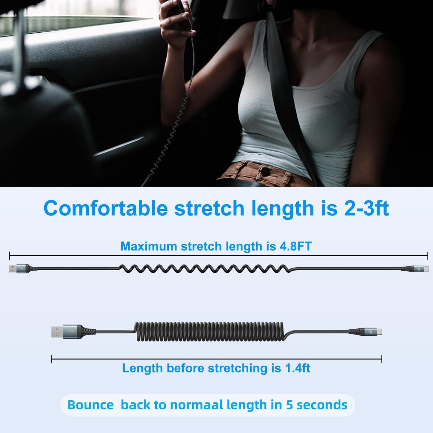 USB Type C Charger Cable Fast Charging [3FT+6FT], 2Pack Coiled USB A to USB C Charger Cable for Car Android Auto USB C Charger Cord, USBC Cable Compatible with iPhone 16/15/Samsung Galaxy A10e A20 S20