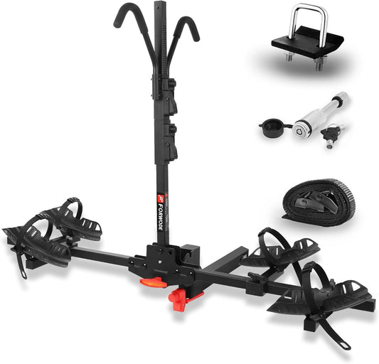FORWODE Hitch Mount Bike Rack Fits 2 X 80 lbs Bicycle, Platform Bike Rack for Car SUV Truck, Quick Relesed, Foldable Wobble Free, Boat TypeTtire Holder, Locking Hitch, 2 Inch Receiver