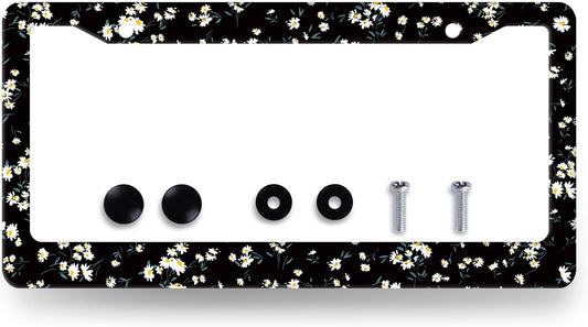 Daisy License Plate Frame Watercolor Daisies Flower License Plate Holder Stainless Steel Funny Design with 2 Holes and Screws 12.3" x 6.3"
