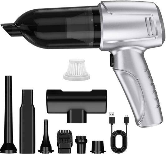 Car Vacuum Portable Cordless, 5 in 1 Handheld Vacuum Cleaner, Mini Vacuum Cleaner Rechargeable, 8000PA Powerful Compressed Air Duster & Air Blower for Cars,Home,Office,Pet Hair
