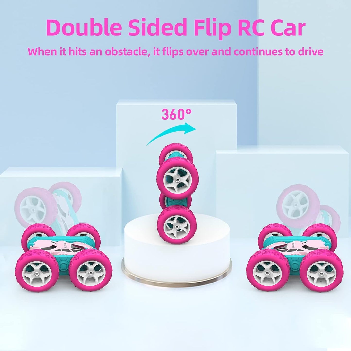 Remote Control Car for Girls Pink RC Car Double Sided 360°Flip Stunt Car with Headlights, Girl Princess Toys Rechargeable Toy Car for 6-7 6-8 9 10-12 Year Old Girls Birthday
