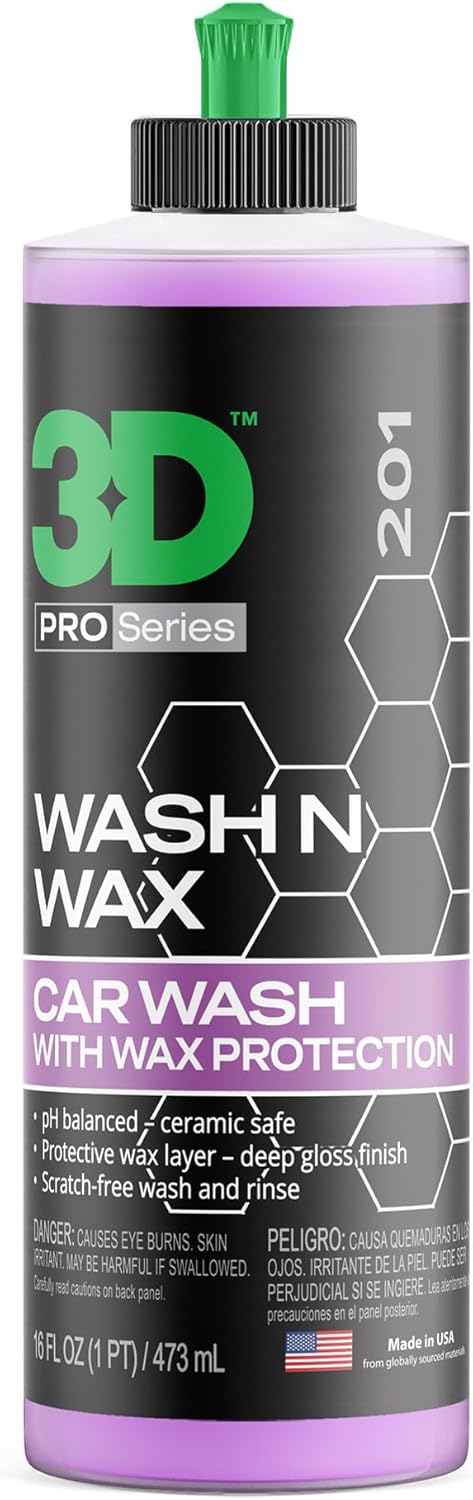 3D Wash N Wax Car Wash Soap - pH Balanced, Easy Rinse, Scratch Free Soap with Wax Protection - 16oz.