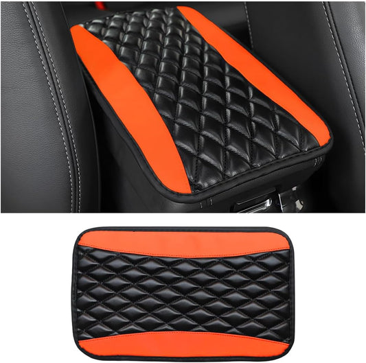 Car Center Console Cushion Pad, Universal Leather Waterproof Armrest Seat Box Cover Protector,Comfortable Car Decor Accessories Fit for Most Cars, Vehicles, SUVs (Orange)