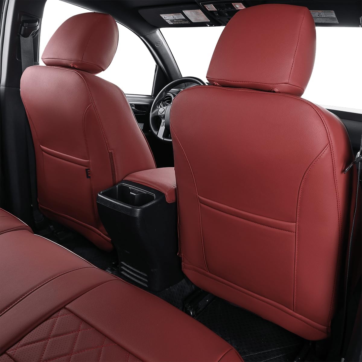EKR Custom Fit Tacoma Car Seat Covers for Select Toyota Tacoma 2024 2025 Xtra Cab SR - Full Set,Leather(Burgundy)