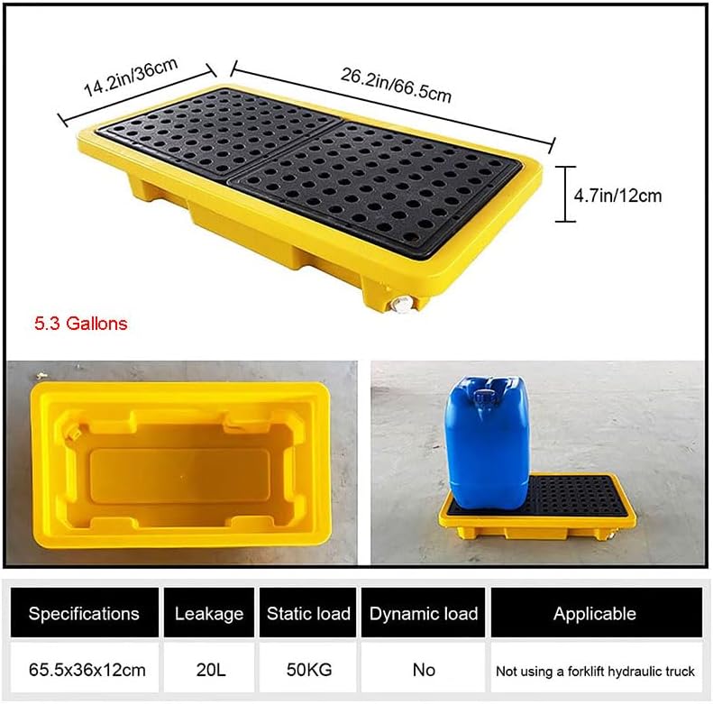 2 Drum Containment Spill Pallet, Polyethylene Low Profile Paint Bucket Tray, Industrial Garage Storage Detachable Shipping Leakproof Platform (Color : Yellow-2 Pack, Size : 26.2"x14.2"x4.7"