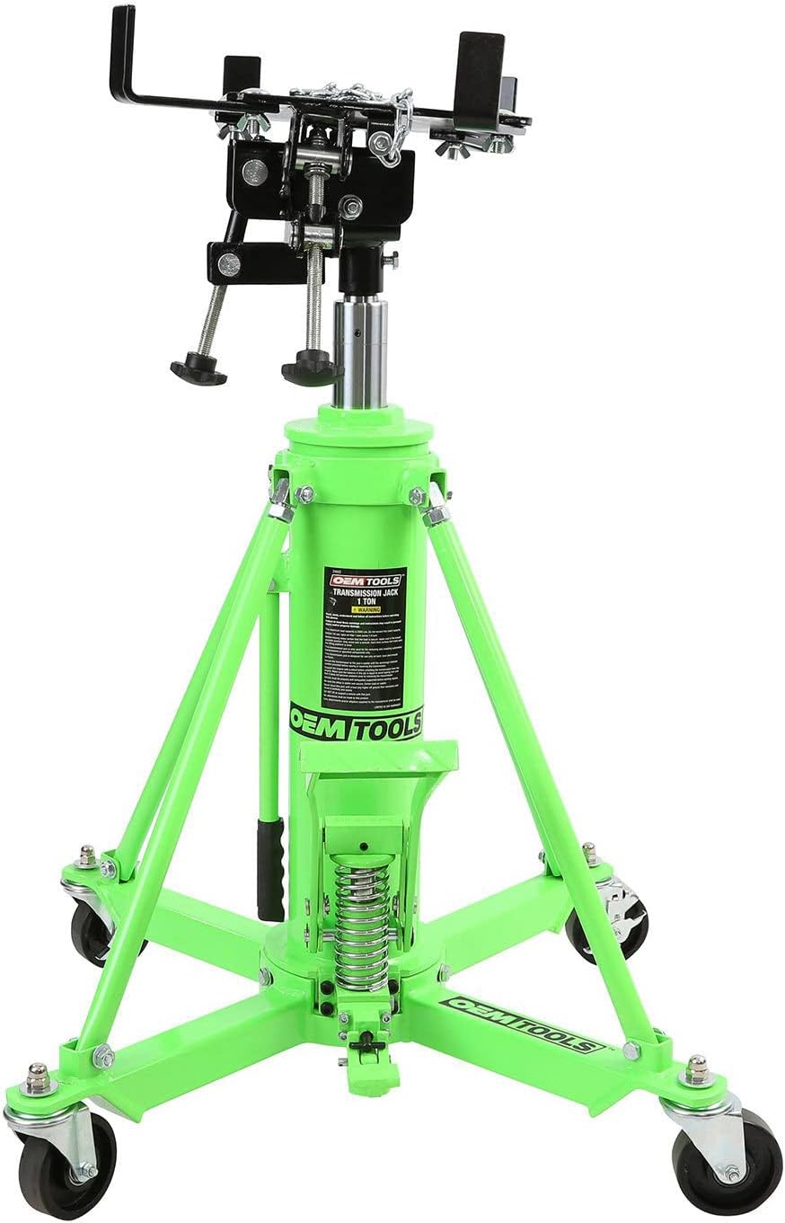 OEMTOOLS 26842 Transmission Jack, 1 Ton 2 Stage Telescoping High Lift, 37.5-76 Inch Height, Quick Assembly, Stable Hydraulic System, Heavy-Duty Construction
