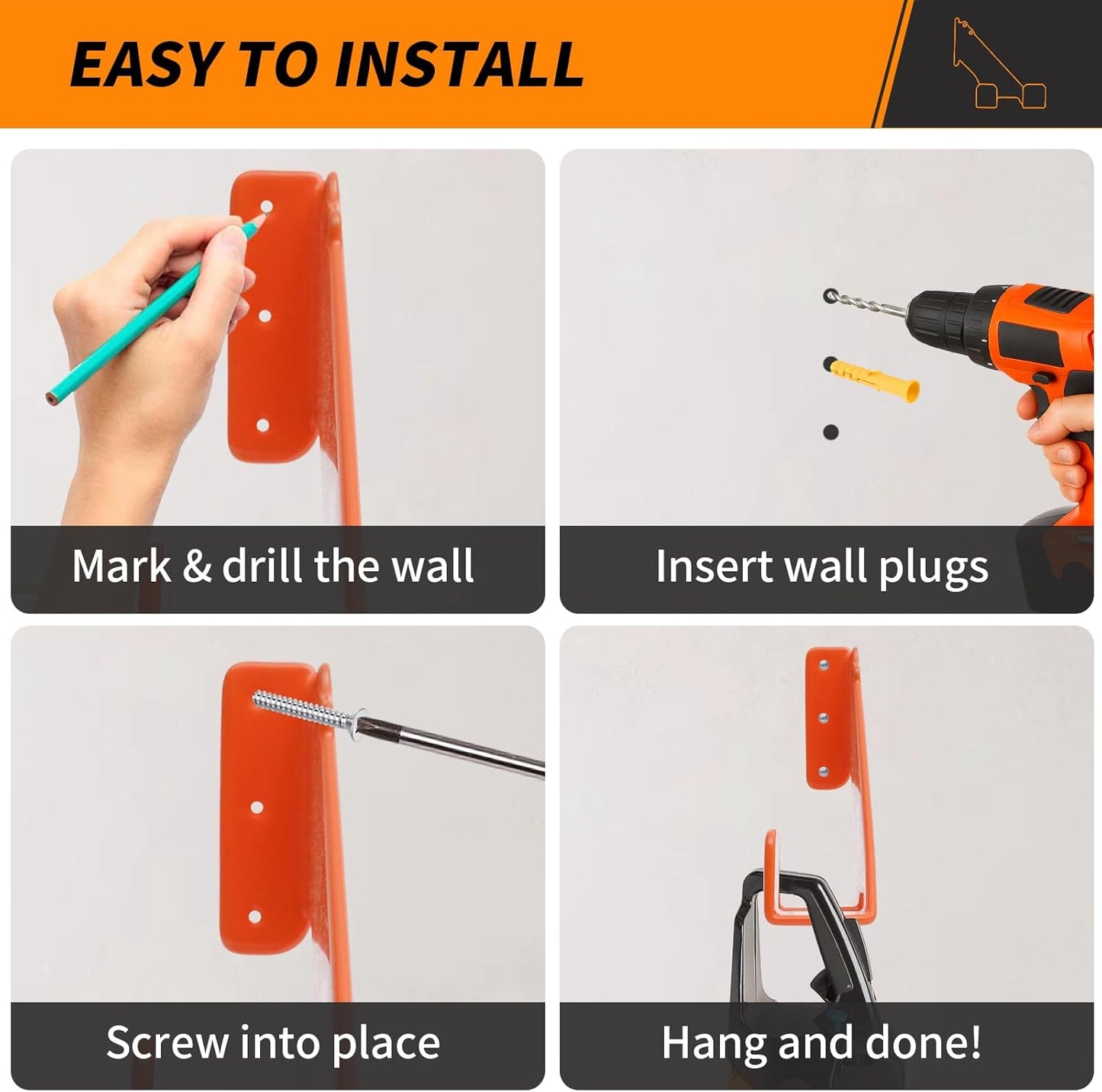 Chainsaw Hanger, 180LB Wall Mount Chainsaw Holder, Heavy Duty Chainsaw Storage Rack for Garage Organization, Mounted Garage Tool Holder for Chainsaw Accessories