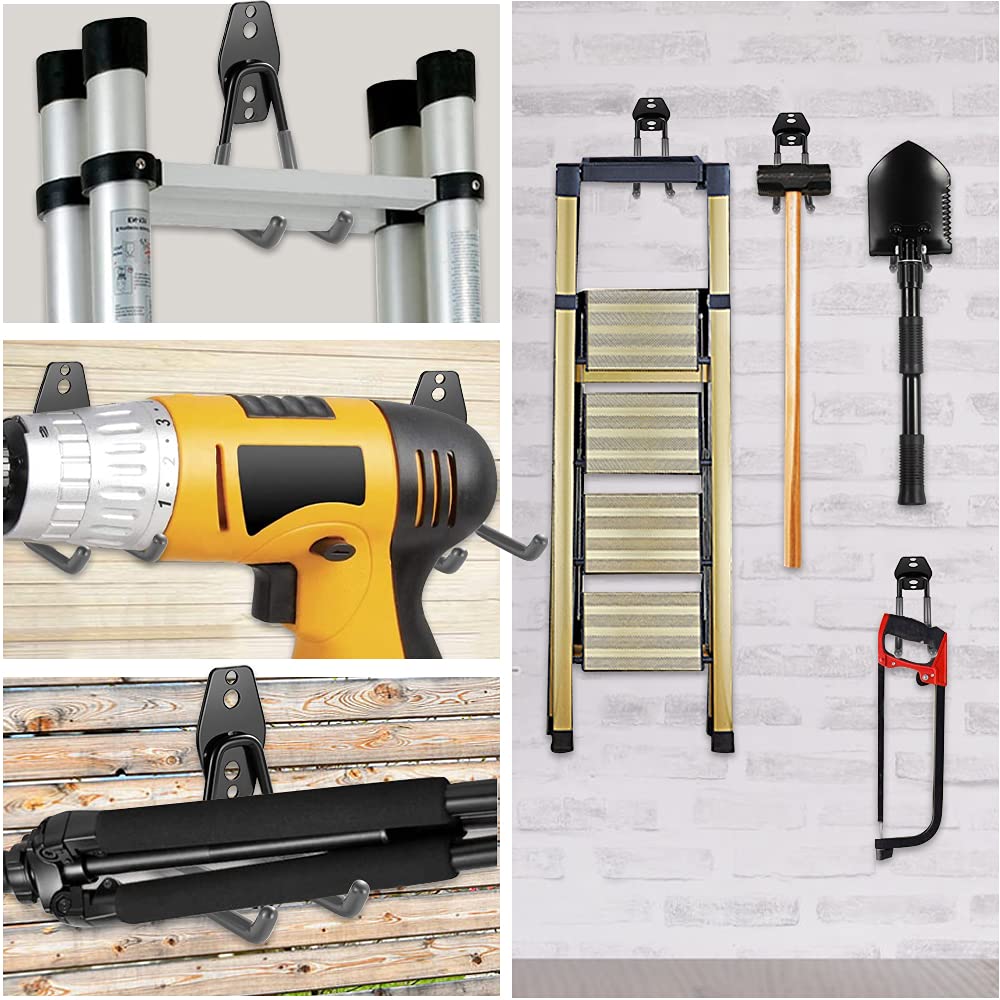 3-H Heavy Duty Garage Hooks [8 Pack] - 3-Round Welding Tech Holds 22lbs More - Thickened Steel Wall Mount for Ladders, Tools & Storage - Rustproof Utility Hardware