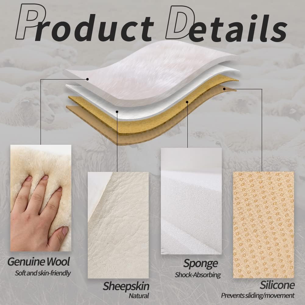 LLB Genuine Sheepskin Car Seat Cushion Seat Covers for Cars Trucks SUV Comfort Seat Protector Pad for Car Driver Seat Car Accessories for Women Office Chair Car Decor (Grey, Front Seat Cushions-2 Pcs)