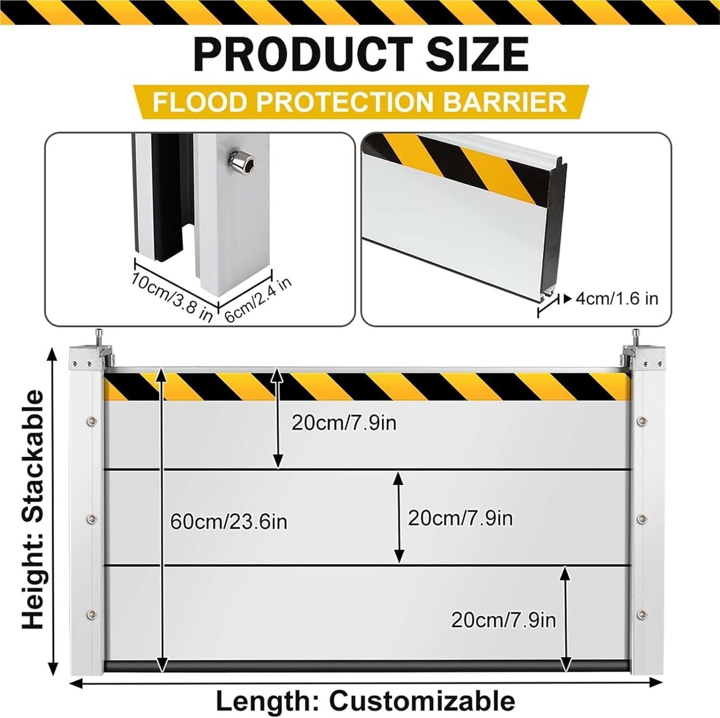 Reusable Heavy Duty Aluminum Flood Barriers for Home Exterior, Flood Protection Barriers Water Barrier Door Quick Detachable Garage Doors Detachable Mobile Rain Water Baffle ( H 55.1 inch L 21FT)