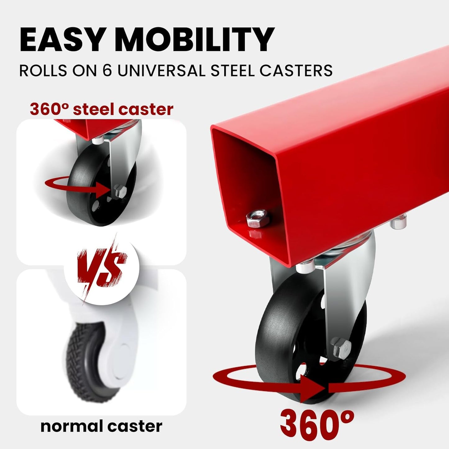 4400 Lbs Folding Cherry Picker, 2 Ton Engine Hoist with Lever, with 6 Casters, 8 Ton Hydraulic Pump 4 Adjustable Position, Engine Crane for Garage, Workshop, Repair, Red