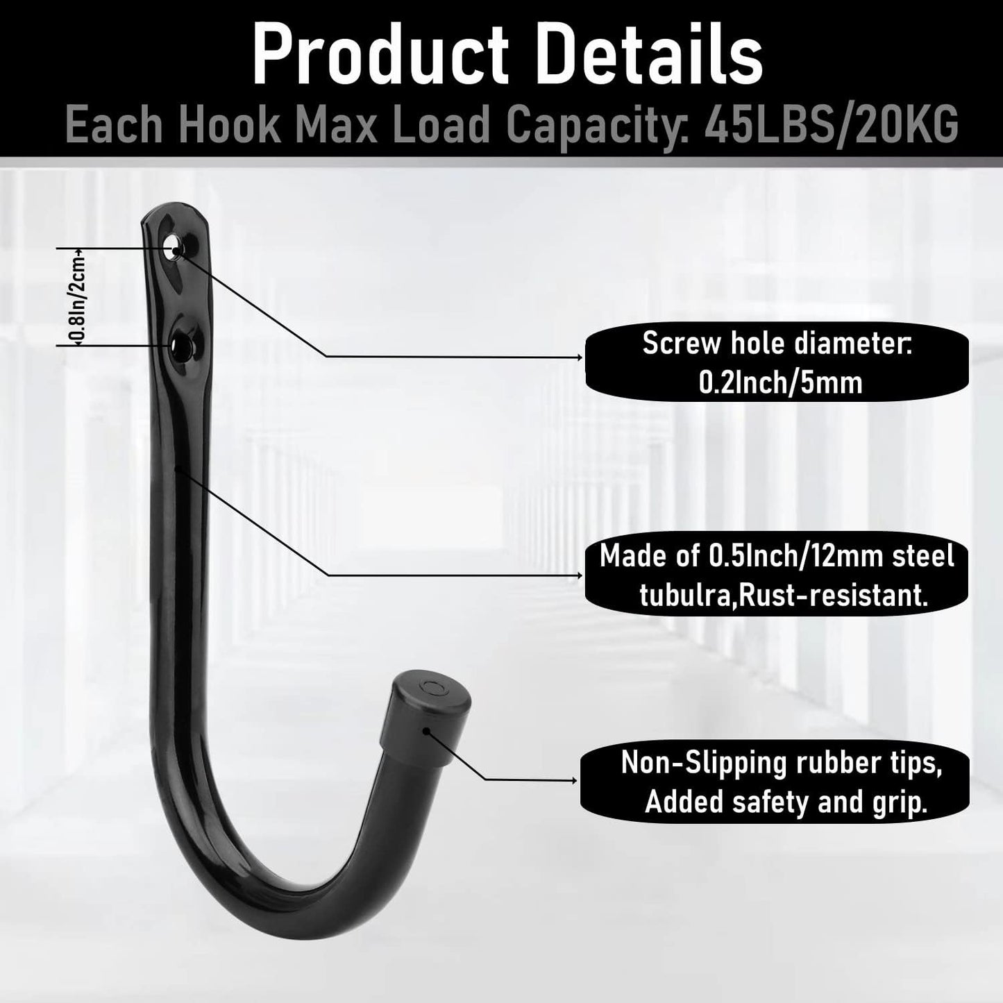 Heavy Duty Garage Storage Hooks, 3.4Inch J Utility Garage Wall Hooks for Hanging, 8 Pack Wall Mounted Hanging Hooks