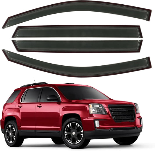 Rain Guard Fit for 2010-2017 GMC Terrain, Outside-Mount Side Window Visor Deflector, Dark Smoke Sun Vent Shade Shield, 2010 2011 2012 2013 2014 2015 2016 2017, 4pcs