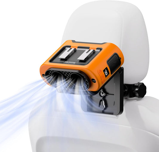 Socool Portable Car Fan - 14500mAh Rechargeable Battery Opearated, Clip on Car Seat Headrest 360 Rotatable, 5-Speed Backseat Fans for Baby Rear Facing Cooling with Dual Air Outlets for SUV RV Truck