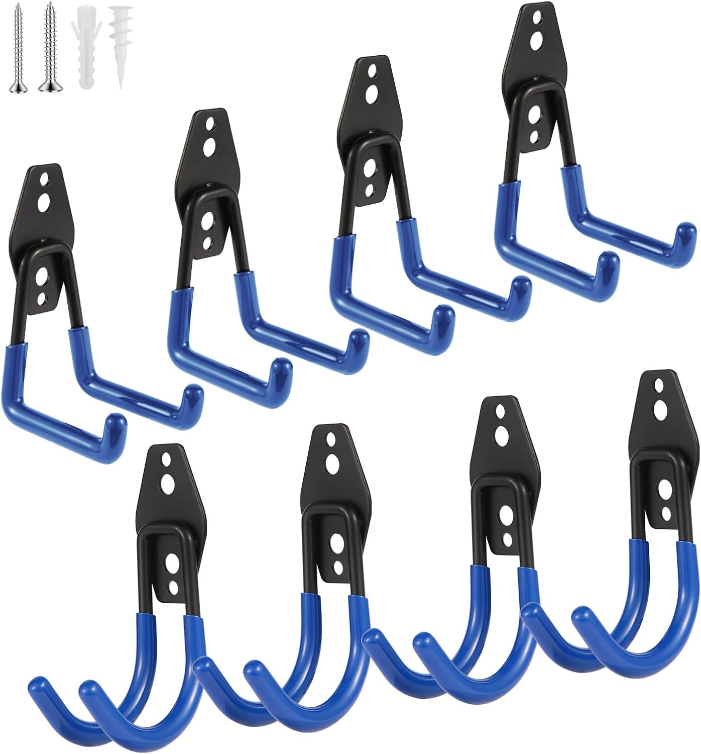 Steel Garage Hooks Wall Tool Organizer, 8 Pack Garage Storage Hook Heavy Duty Utility Storage Hangers Blue for Ladders, Ropes, Garden Tools