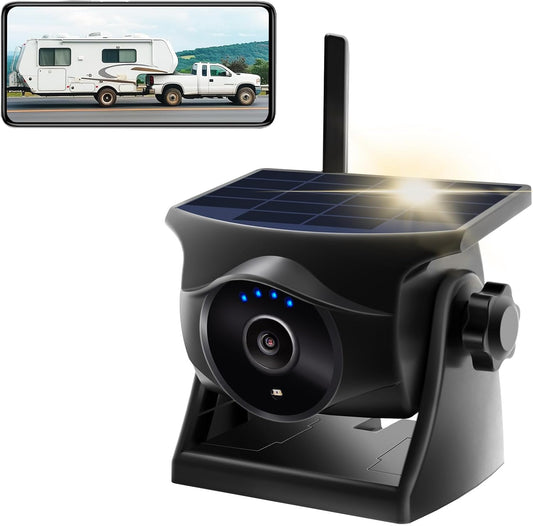 1080P Solar Wireless Backup Camera, Magnetic WiFi Hitching Camera, Night Vision,365 Days Standby, Rechargeable Battery, Rear/Front View for Horse Trailer Pickup RV Car for Phone Pad Android