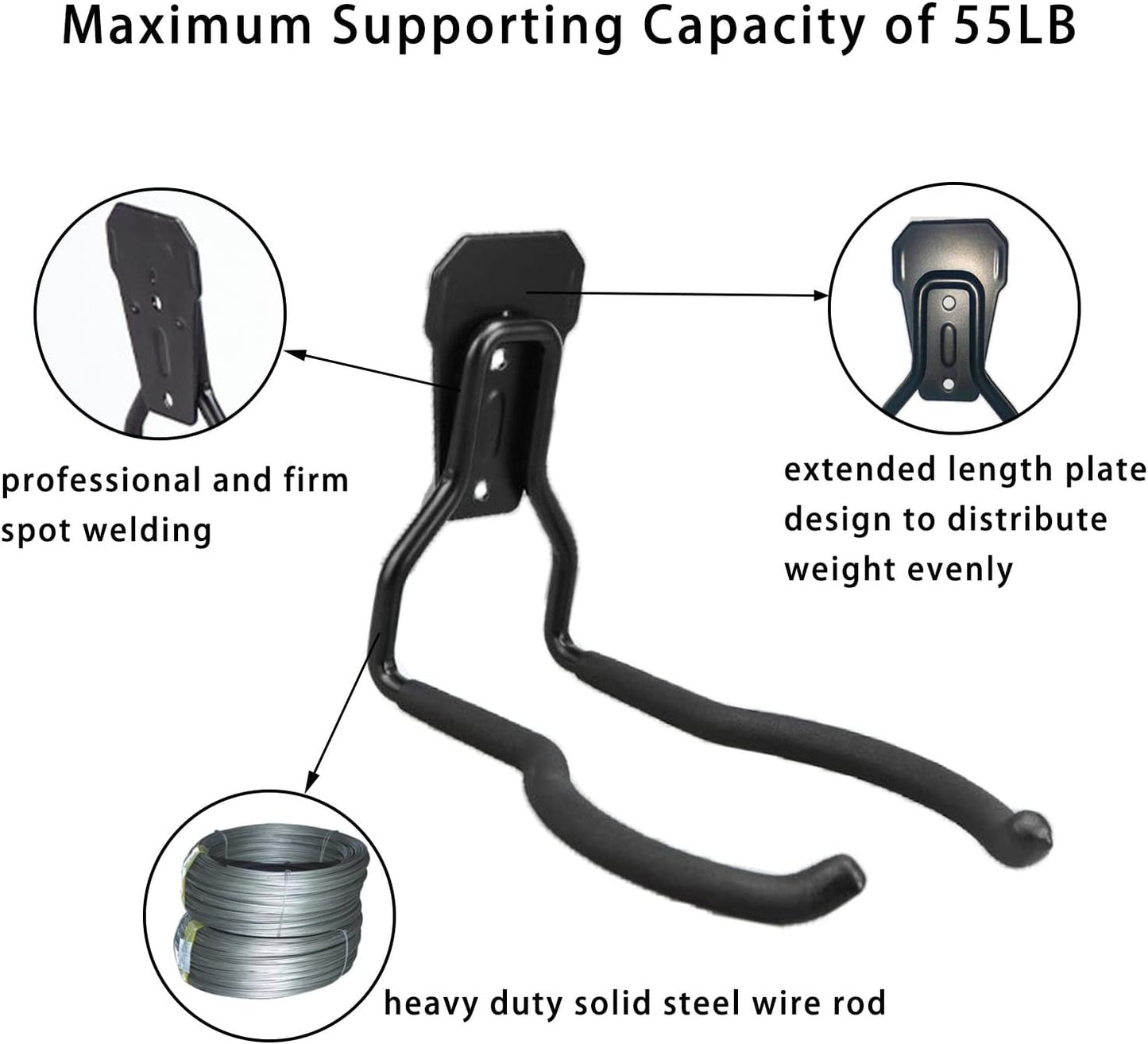 JuforminWeedeater Hanger, String Trimmer Hanger, Weed Eater Rack, Garage Wall Hooks, Power Tool Holder for Garage Wall, Utility Hooks for Garage Tool Organizers and Storage(Black-2 P)