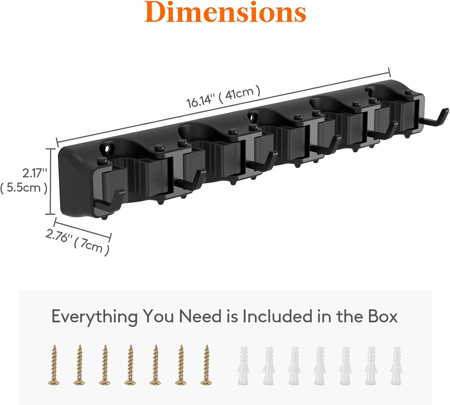 Lifewit Mop and Broom Holder Wall Mount, Anti-Slip Broom Hanger for Kitchen Organization, Heavy Duty Cleaning Supplies Organizer, Easy Install Tool Organizer for Closet, Garage, 5 Slot 6 Hooks, Black