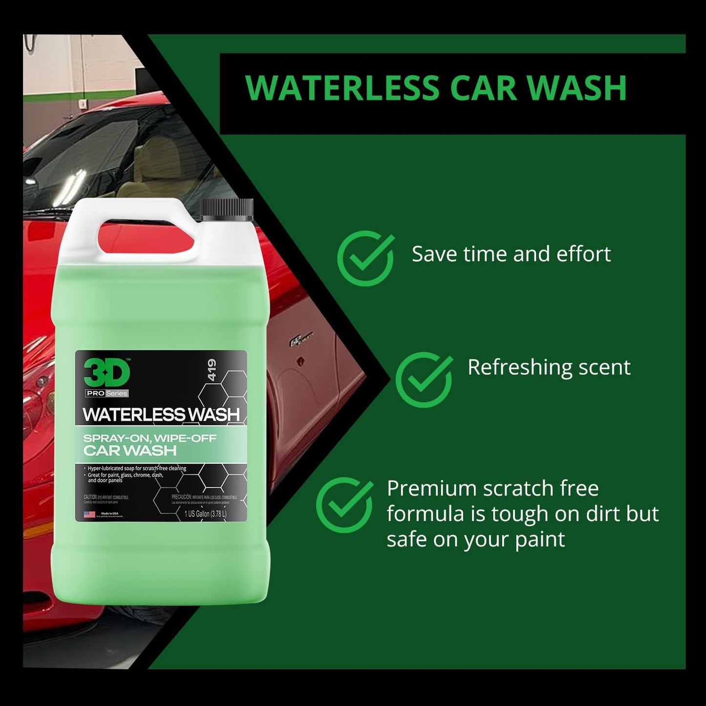 3D Waterless Car Wash - Easy Spray Waterless Detailing Spray - No Soap or Water Needed - Great on Cars, RVs, Motorcycles & Boats 1 Gallon